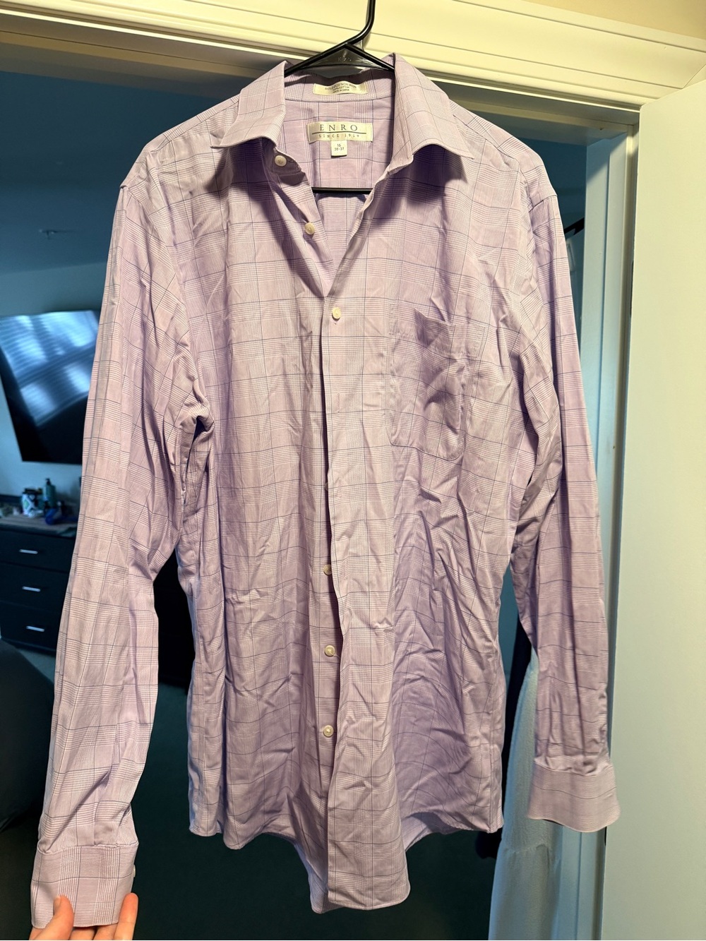 Men's ENRO Lavender Windowpane Dress Shirt